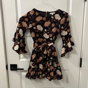GB Girls Black Floral Dress with Bell Sleeves